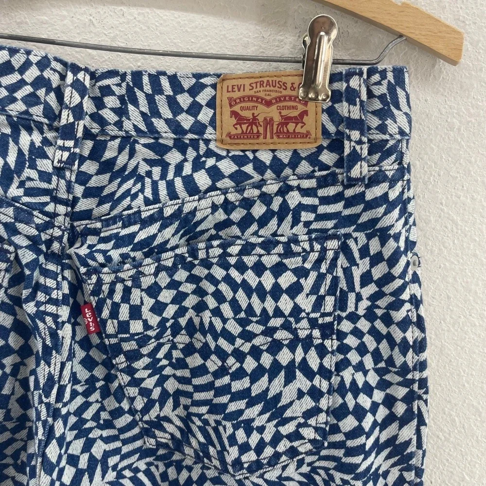 Levi's 501 Jeans Womens‎ 28 Blue White Warped Checkerboard Punk Skater Y2K